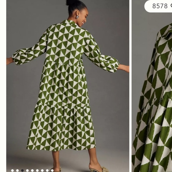 Anthropologie Maeve Betina Tiered Shirtdress Sz 1X Moss 100% Cotton - Picture 2 of 6